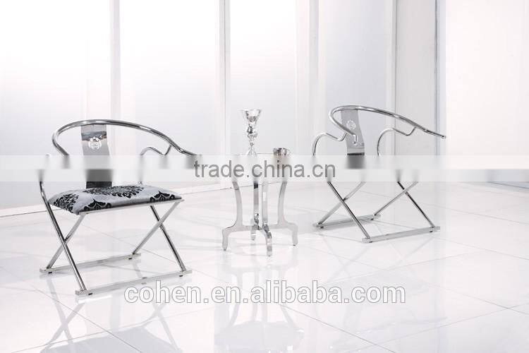 Handcraft luxury elegant high back fabric armchair/leisure chair/dining chair with stainless steel furnitre
