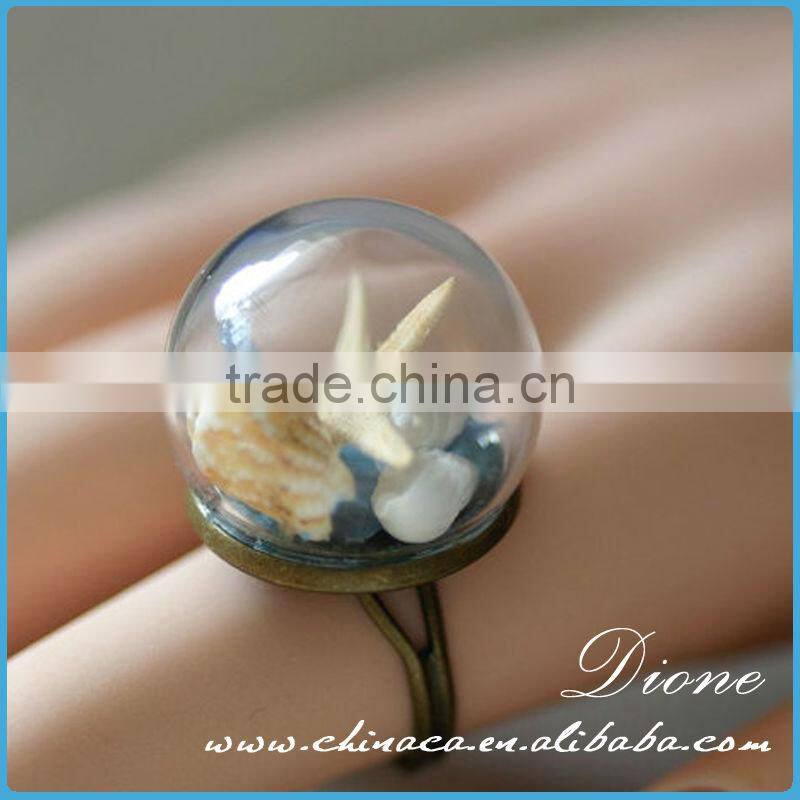 DIY Handmake starfish ring nature jewelry glass globe ring