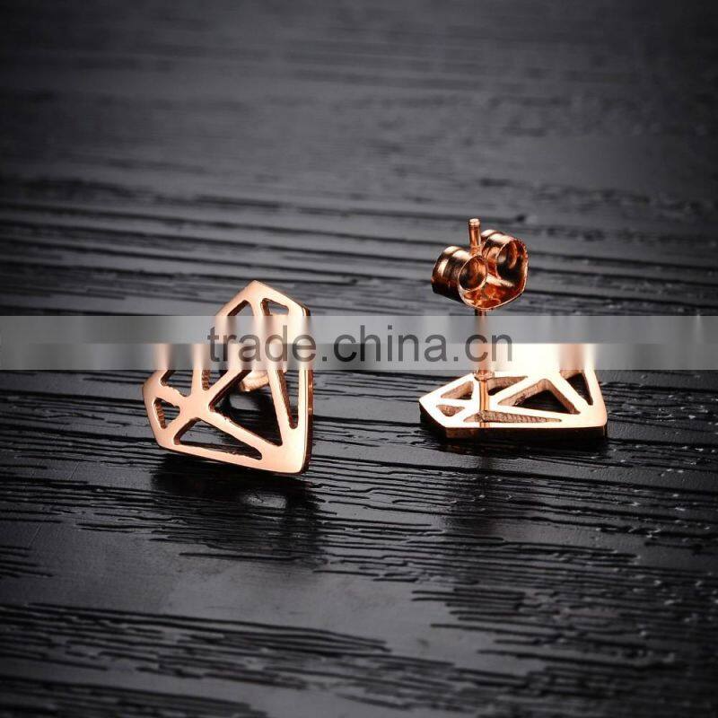 Fashion Jewelry Diamond Shaped Stud Earrings Men Rose Gold IP Stainless Steel Earring