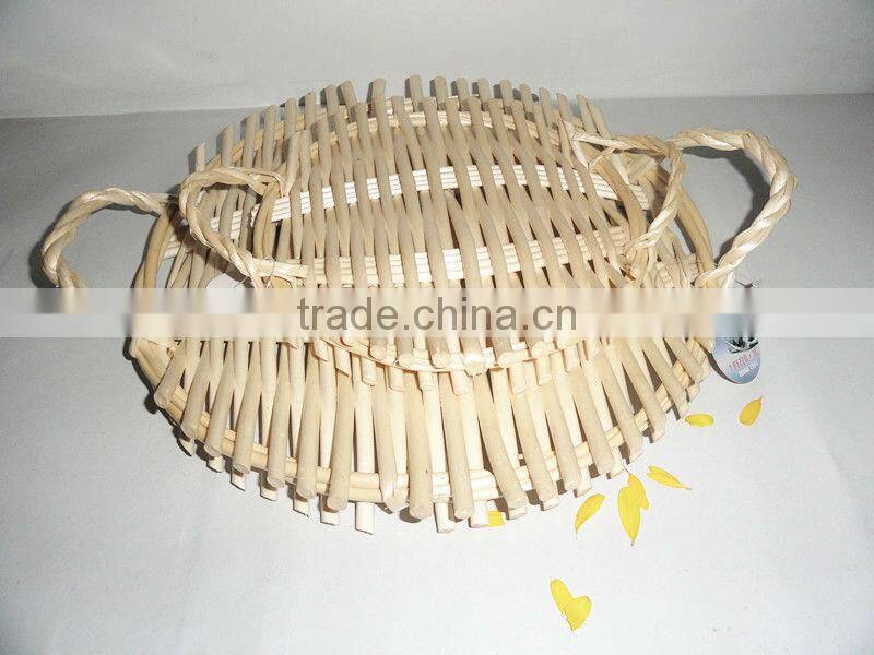 Willow Wicker Shallow Tray Basket with holder