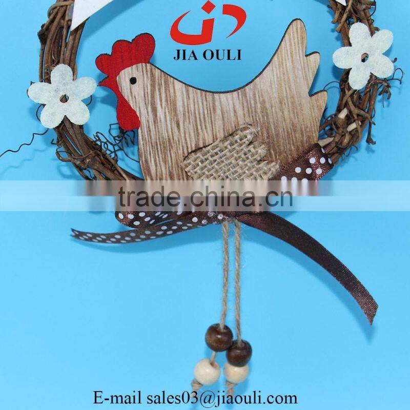 Hot sales with wood chicken easter decorations rattan wreath