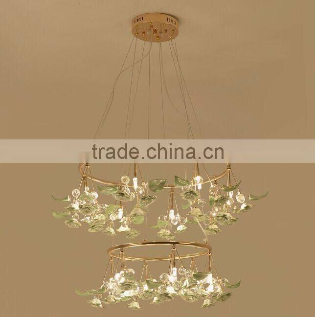 Royal Exquisite Handmade Porcelain and Crystal Green Floral Chandelier for Dining Room BF12-04284b
