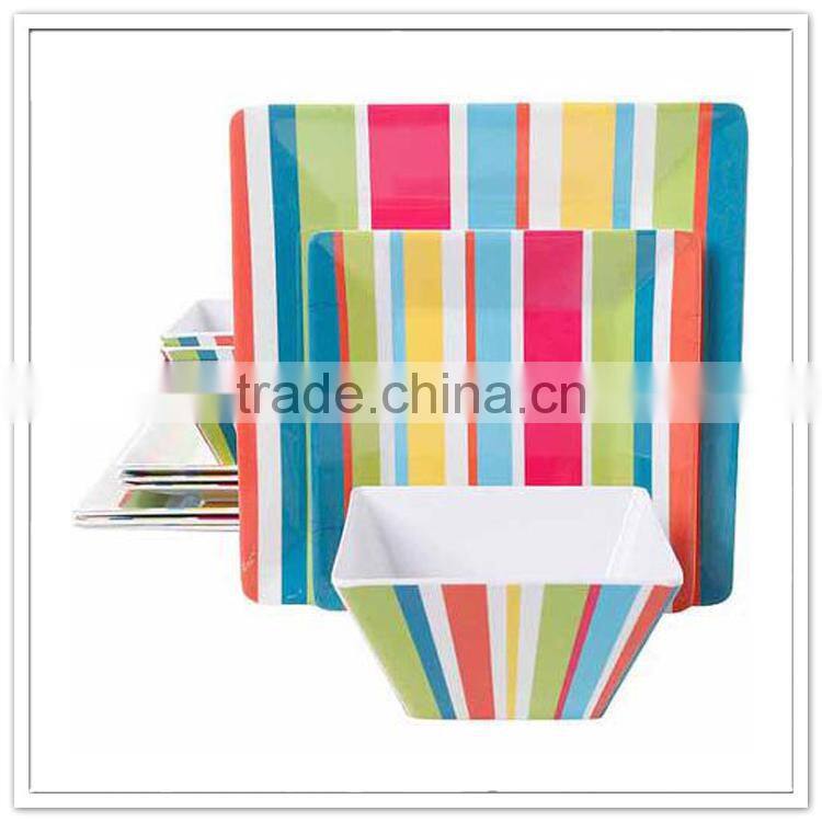 12pcs Colorful carnival square dinner serving set, festival melamine party table ware