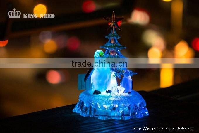 Acrylic Christmas Penguins &Tree Crystal Decoration With Led Light For Gift