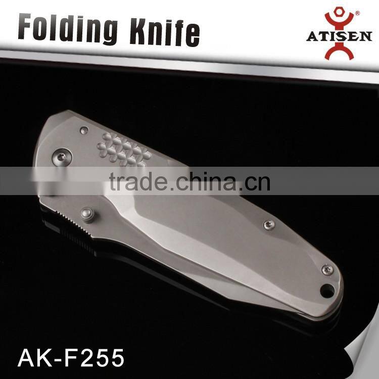 Hot Sale Outdoor Knives Stainless Steel Handle Folding Knife , 440+Titanium Coated