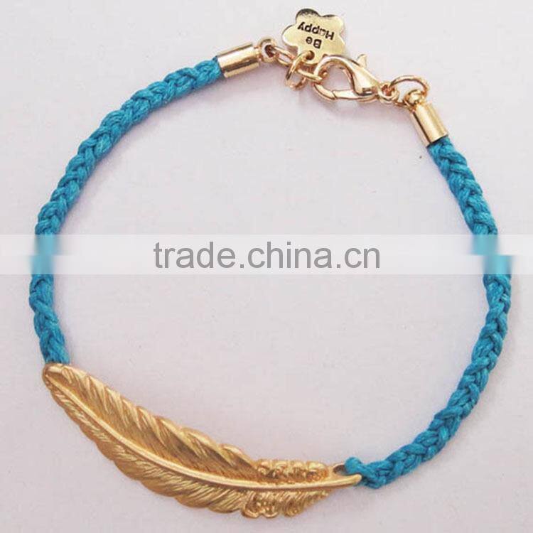 matta gold leaf charm handwoven wax cord bracelet customized charm friendship bracelet