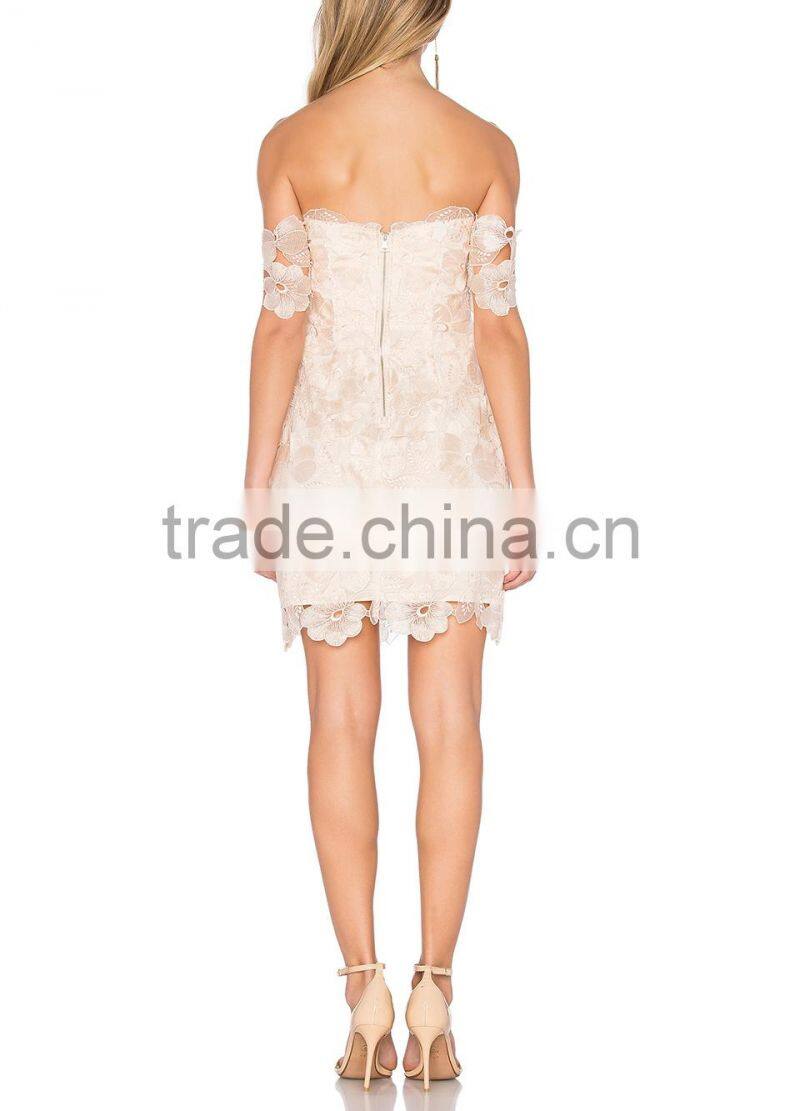 Sheer white lace overlay off shoulder wired V-neckline party dresses for girls of 18 years old HSd5204