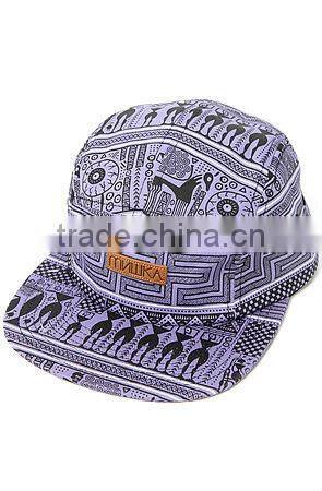 5 panel cap leather patch flat brim Aztec custom logo 5 panel cap