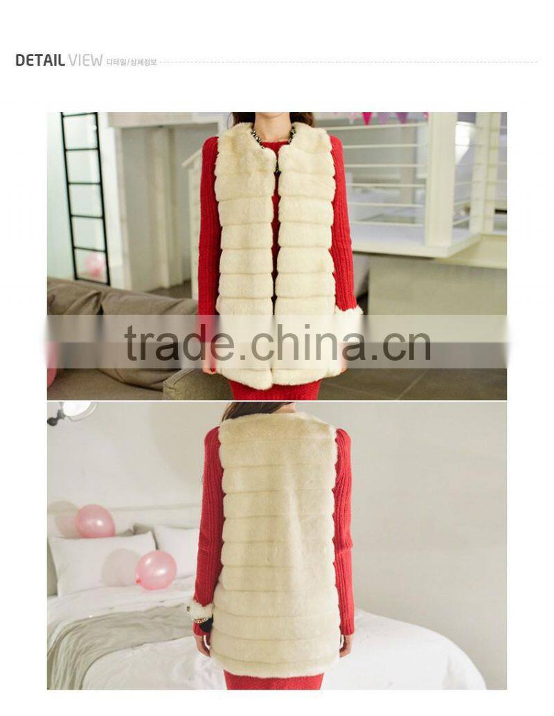 sweet charm round collar sleeveless girl's long imitation fur waistcoat