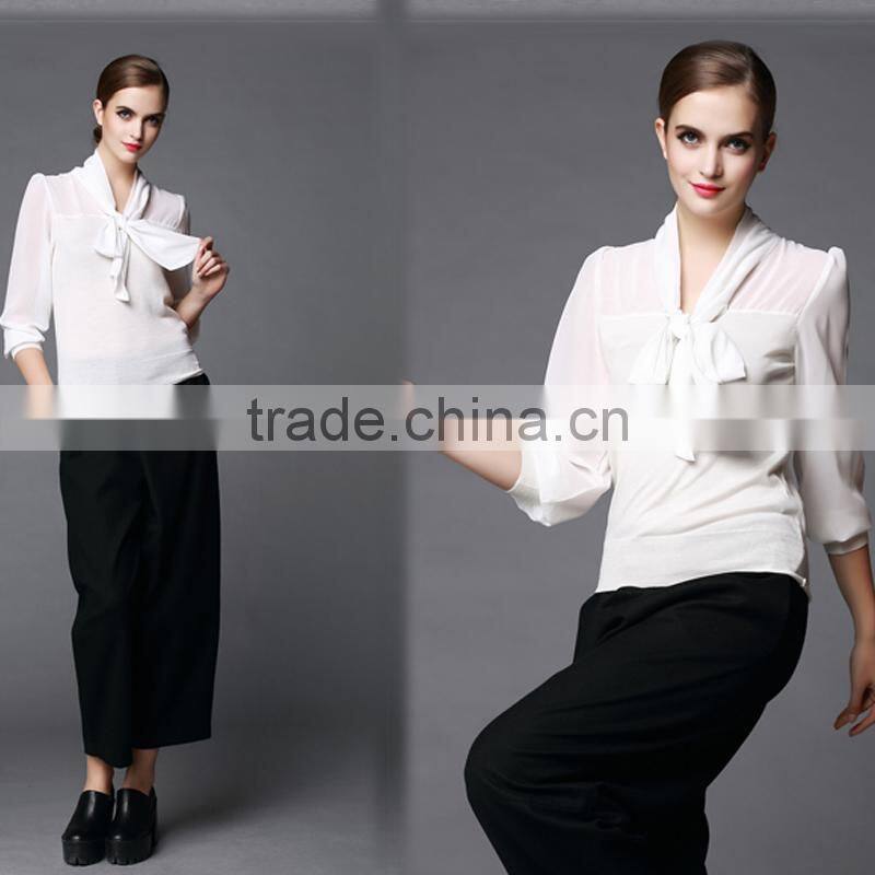 white colour high quality long sleeve latest fashion blouse design for lady