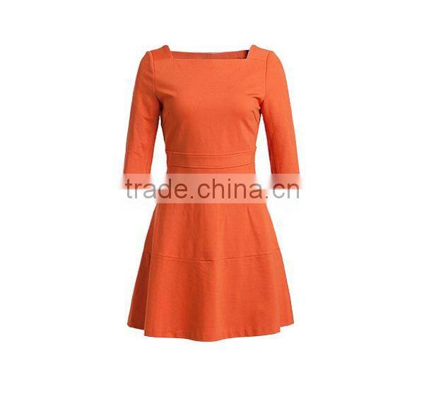 Hot Sale Promotion Products ladies' loose fit a-line square necked 3/4 sleeve fashionable dress for fat women