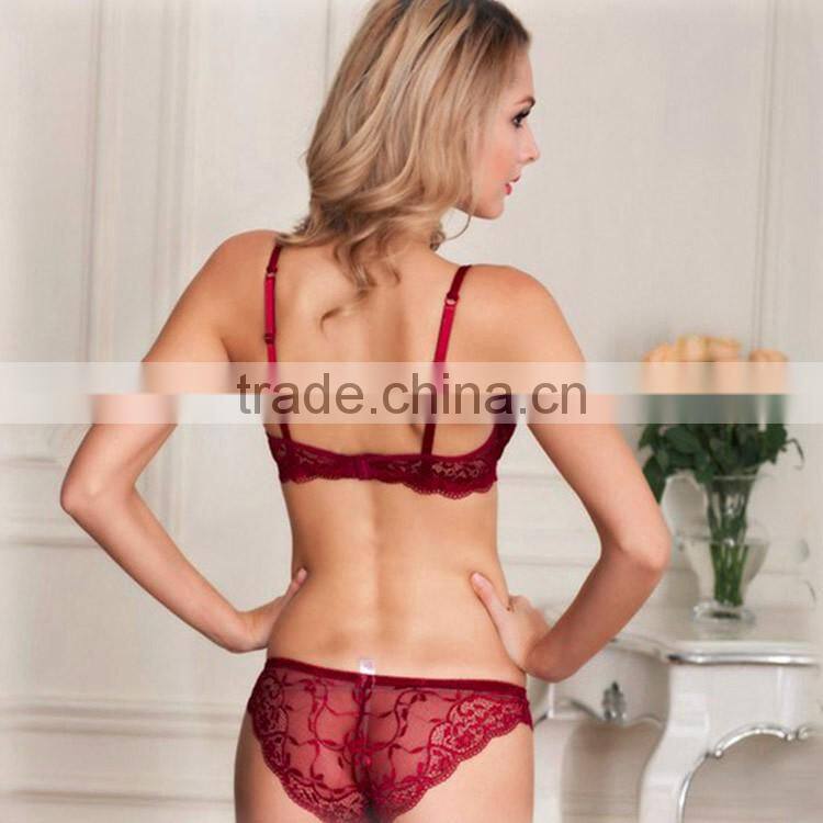 Hot sexi girl wear underwear red wine bra and panty set
