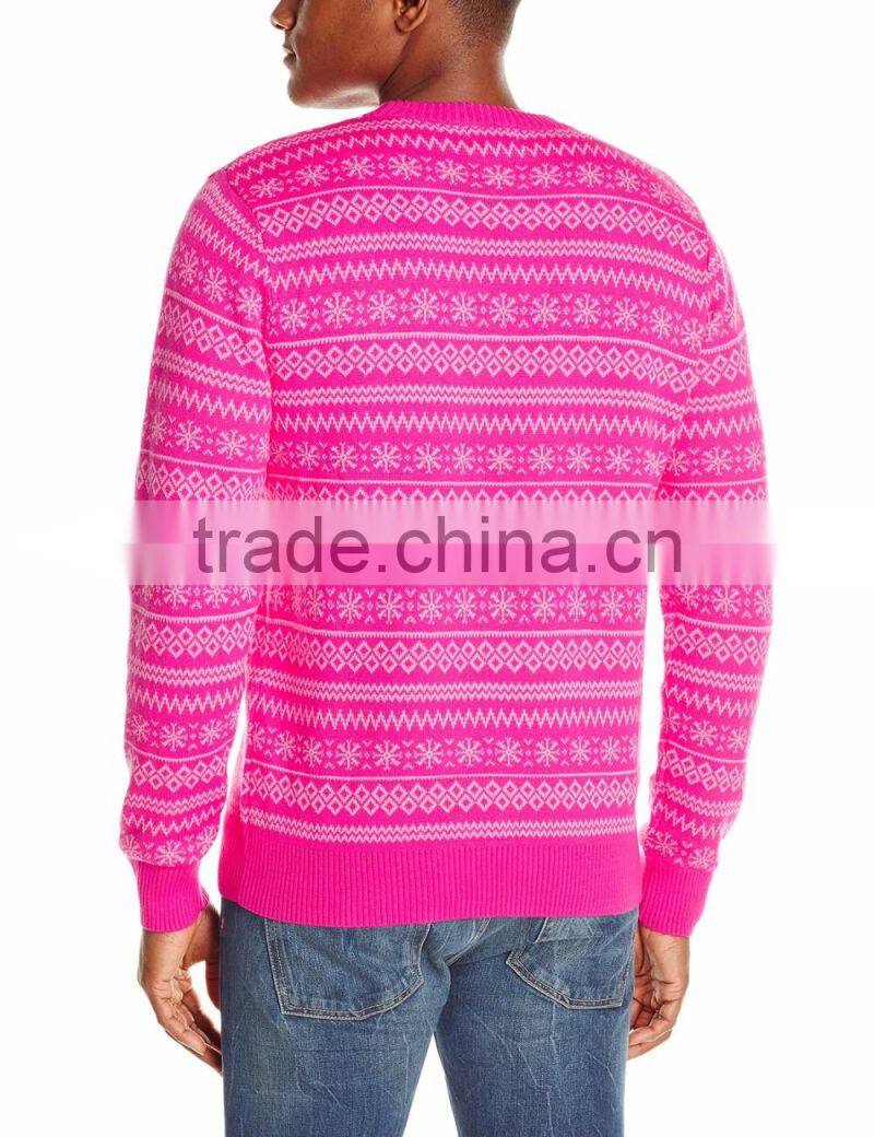 Men Pink Sweater Sitting Santa Claus Pattern Christmas Sweater Ugly