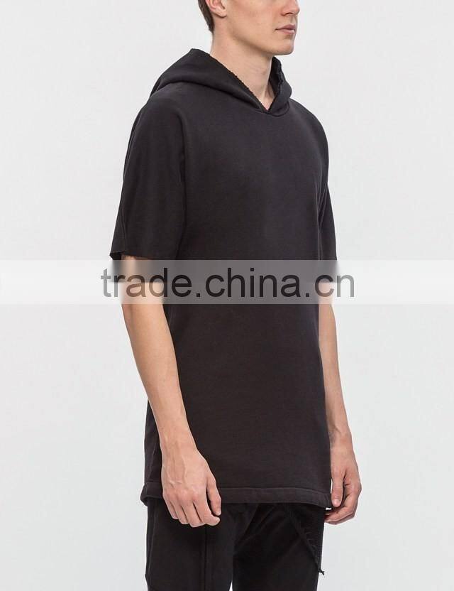 2017 custom men's black plain short sleeve hoodie