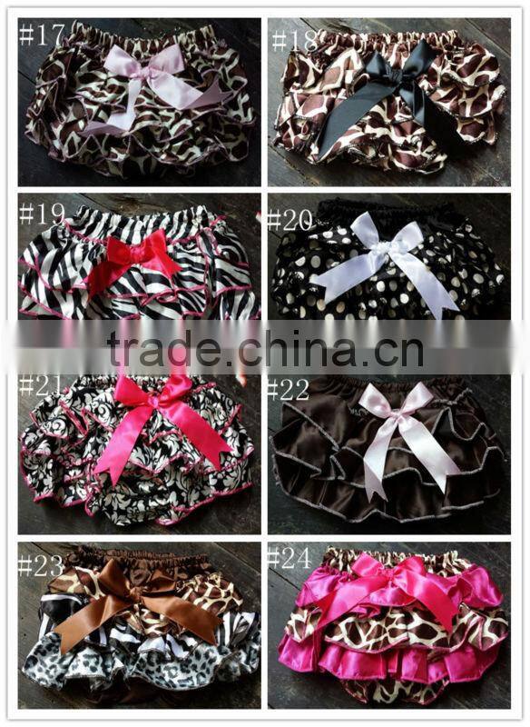 cute satin baby bloomer with ruffle diaper cover kids bloomer with bow