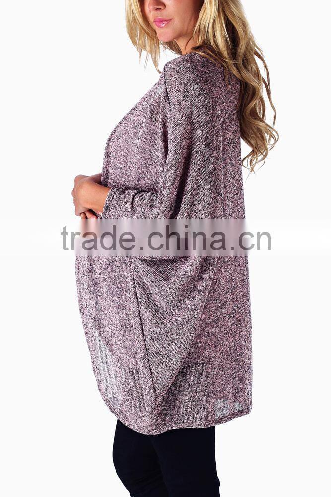 PINK HEATHERED DOLMAN SLEEVE KNIT MATERNITY CARDIGAN