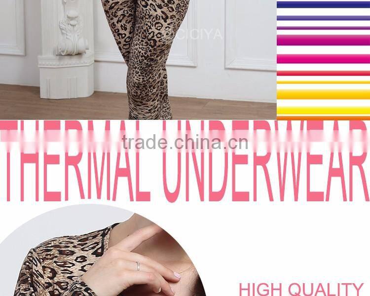 WOMEN THERMAL UNDERWEAR DESIGN LEOPARD PRINTED U-NCEK LONG JOHN UNDERWEAR