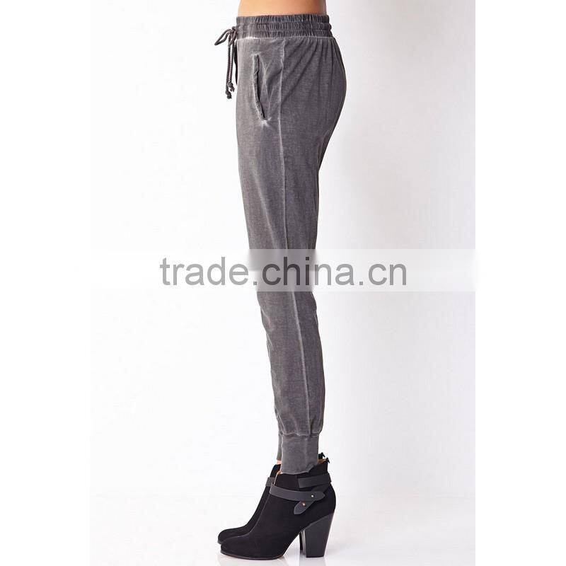 latest ladies stone washed disressed sportswear gym loose pants/trousers