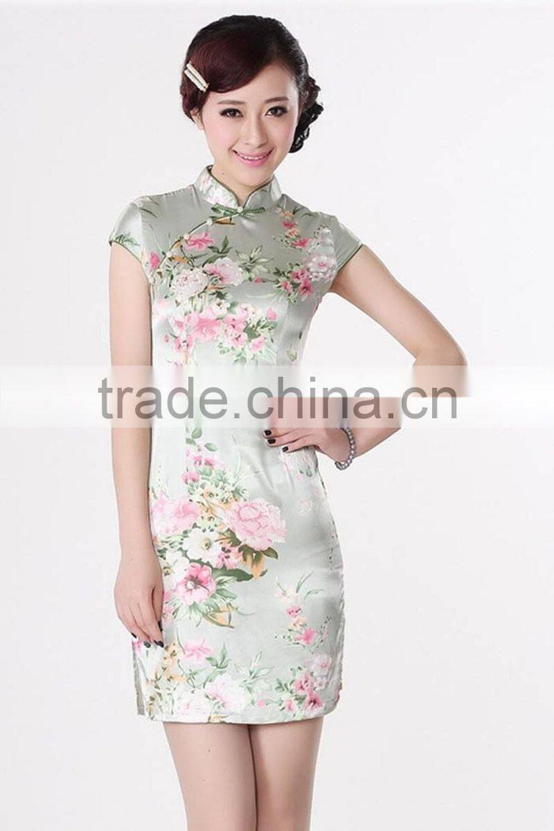 Womens satin printed classic dresses