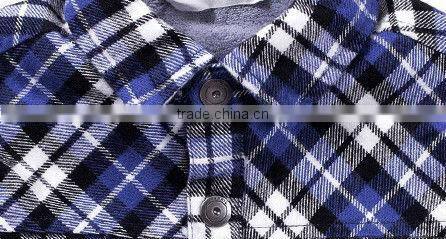 children's fashion thick keep warm long sleeve brushed apron check shirt with two pockets