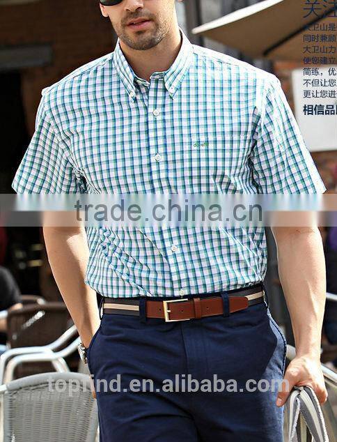 2014 new design slim fit plaids short shirts for Mid Adult Men