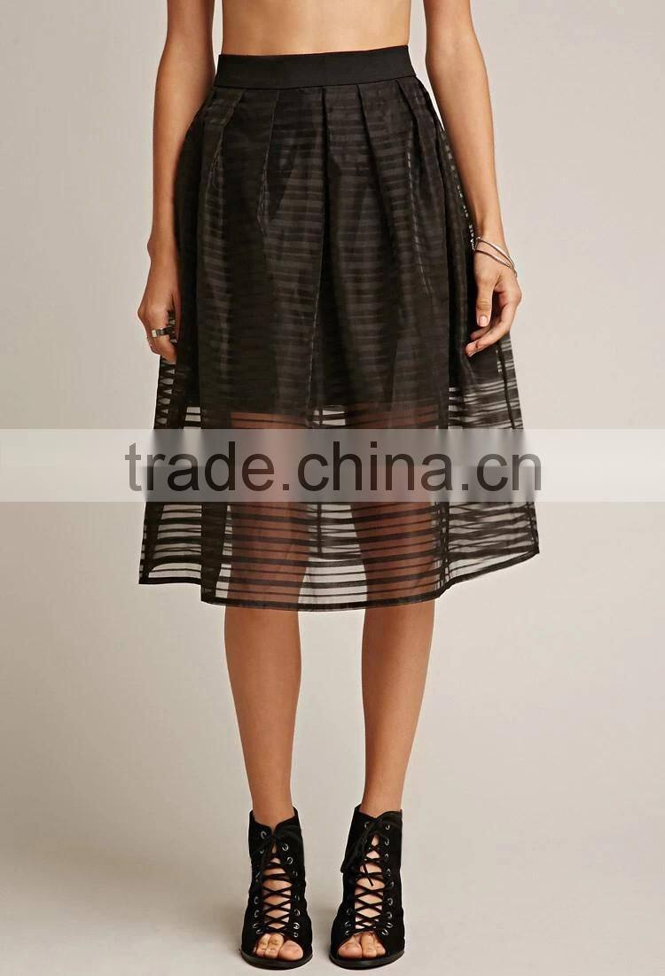 2017 guangzhou shandao summer oem service new design fashion black net women A-line midi skirt