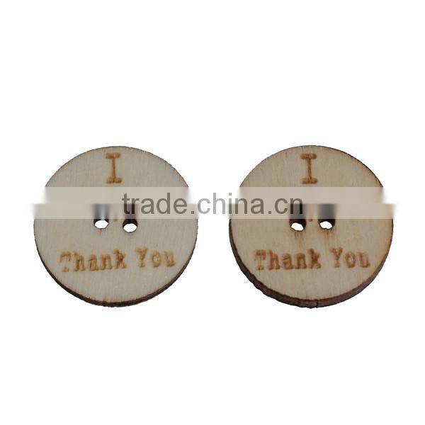 Wood Sewing Buttons Scrapbooking 2 Holes Round Natural Message Pattern I Love Thank You "