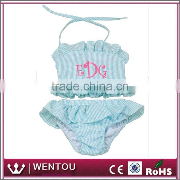Wholesale 2 Piece Grils Monogrammed Toddler Seersucker Swimsuit Tankini