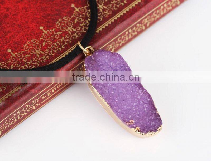 Natural Crystal Quartz Stone Gold Plated Pendant Womens Irregular Necklace