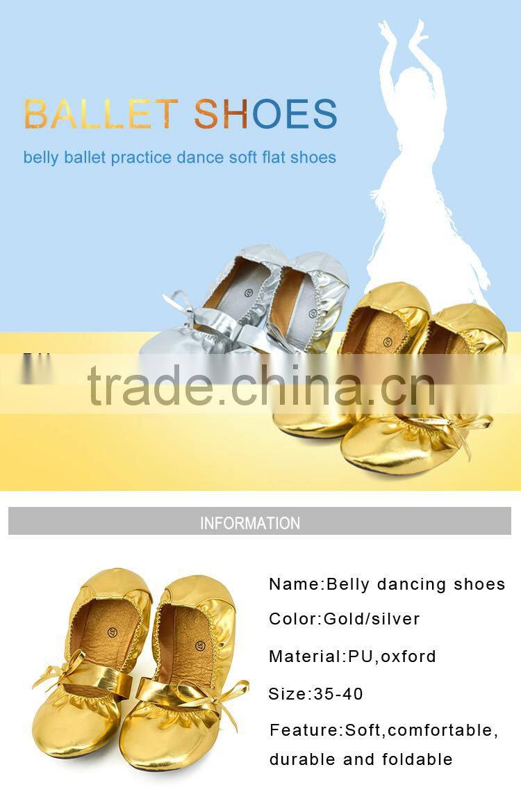2017 shiny folding girls women soft ballet shoes PU ballet dance shoes