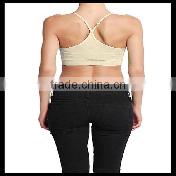 Seamless Cross Strap Back SPORTS BRA TANK TOP Stretch Bandeau Cami beige color