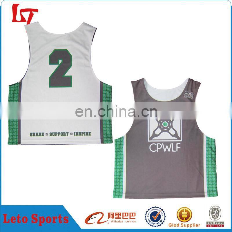 Cheap Custom Label Unisex Mesh Wicking Lacrosse Jersey&Pinnie/Sublimation Sleeveless Lacrosse Reversible Jerseys