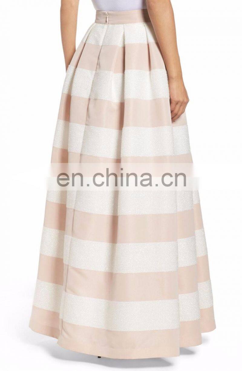 New Fashion Stripe Ball Long Maxi Skirt with Side-seam Pockets