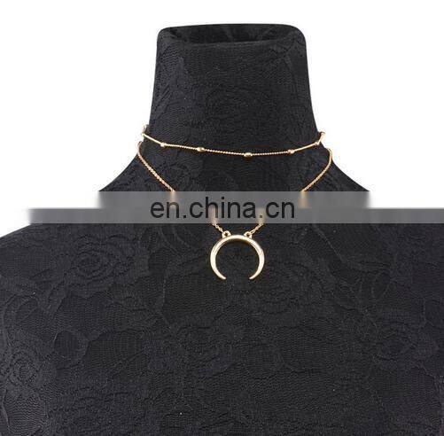 Fashion Summer Jewelry Beads Double Layers Necklaces Moon Pendant Necklace