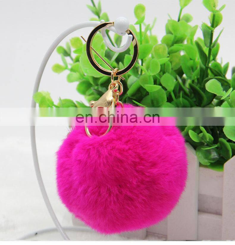 2016 Beautiful and Softly Multicolor Fur Ball Keychain Genuine Rabbit Fur Pom Pom Key Chain