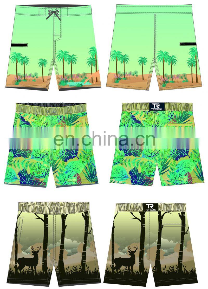 Custom Design Mens Sublimation Printing Factory Supply Elastic Surf Boardshorts Branded