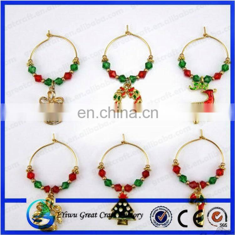 Christmas Wine Glass Charms - Clear Quartz with Festive Red and Silver Beads