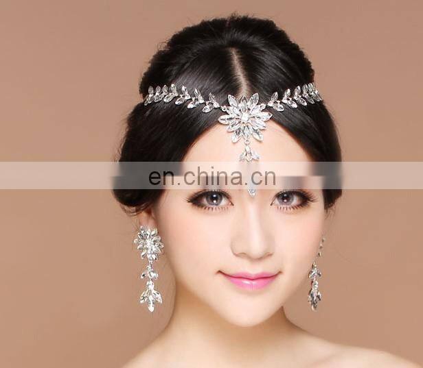 Luxurious Leaf crystal bridal wedding necklace+earrings+tiara jewelry sets jewelry wholesale china