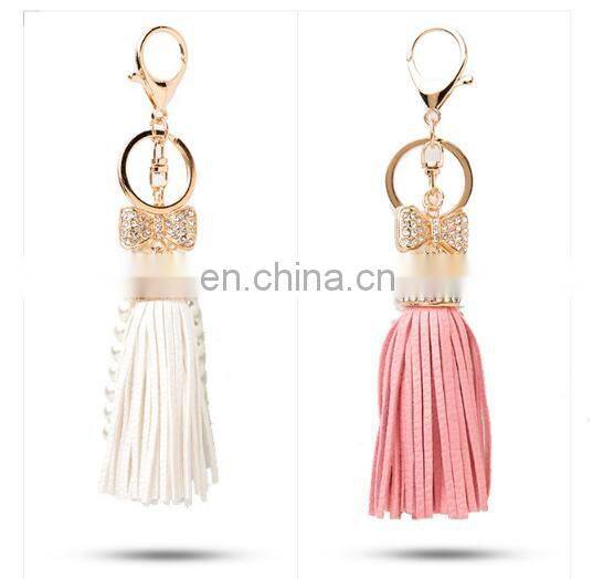 Low price woman hangbag charms keychainmulti color PU Leather Keychain Tassel Key Chain