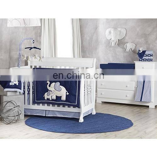 Navy Blue Double Ply Coral Fleece Fabric Selimut Jumbo Elephant Applique Bayi Blanket