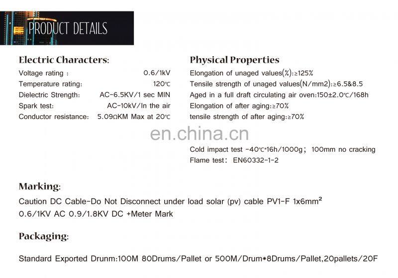 Good quality 4mm 6.0mm single core solar cable wire