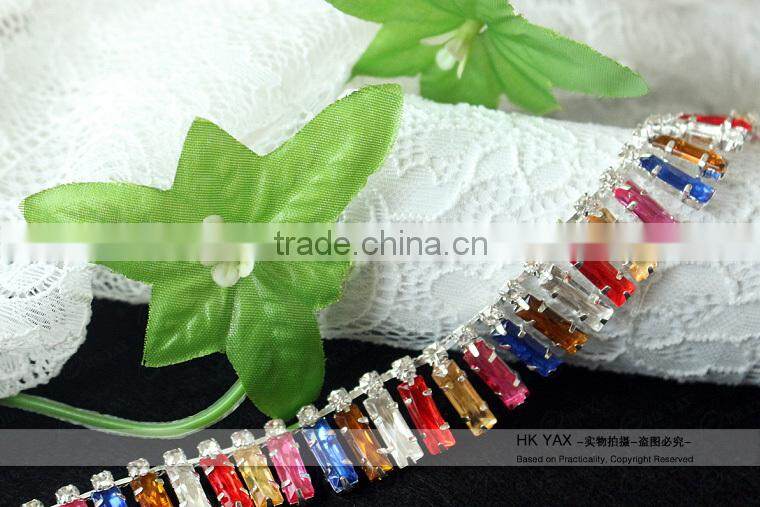 Y1125 Shiny rhinestone cup chain trimming;fancy rhinestone chain trim;china factory rhinestone cup chain