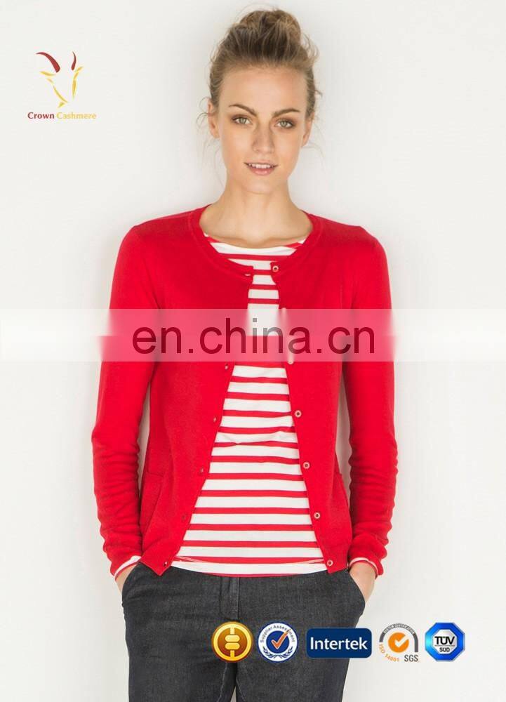 Computer Knitted Cardigan with Button Red Cashmere Cardigan
