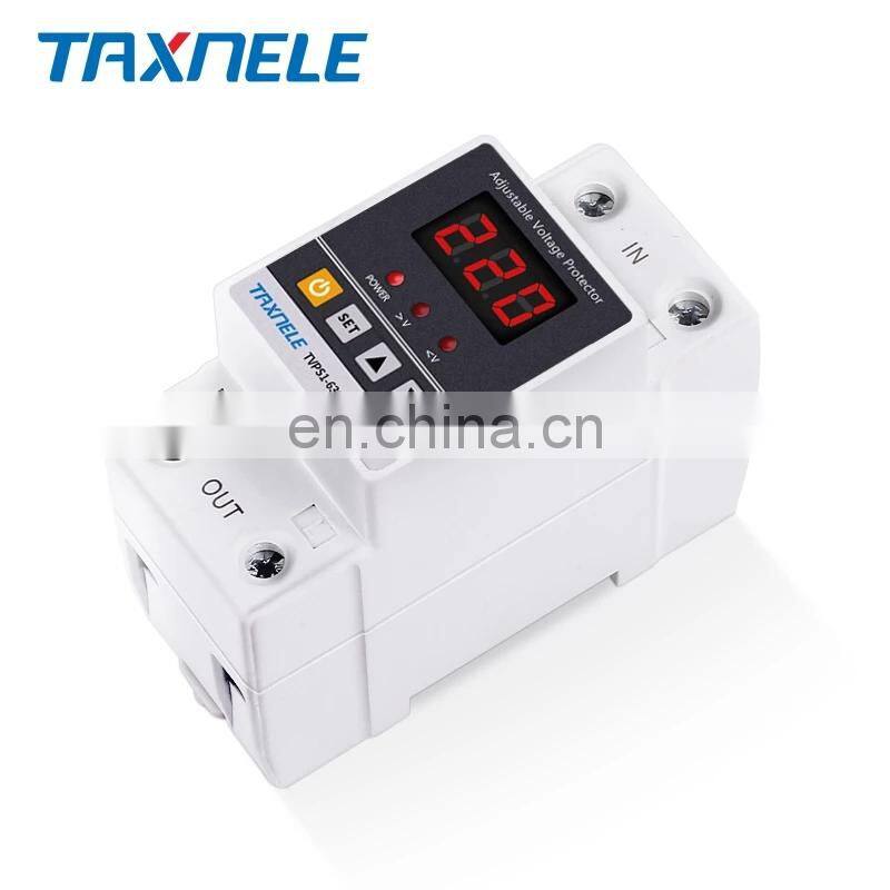 63A 220V Din Rail Adjustable Recovery Reconnect Over and Under Voltage Protective Device Protector Relay Over Voltage Protection
