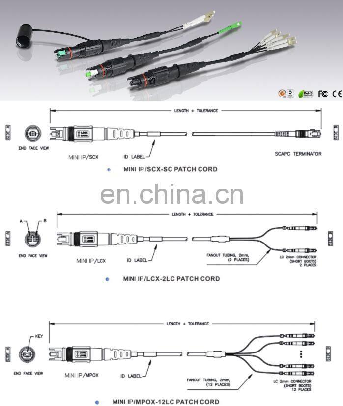 FTTX outdoor waterproof MINI IP LC SC MPO fiber optic patch cable matching optitap