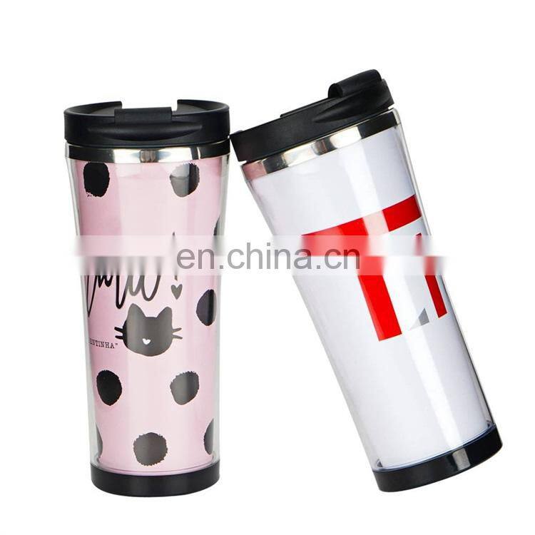Custom Plastic Paper Insert 450ml Double Wall CoffeeTravel Mug