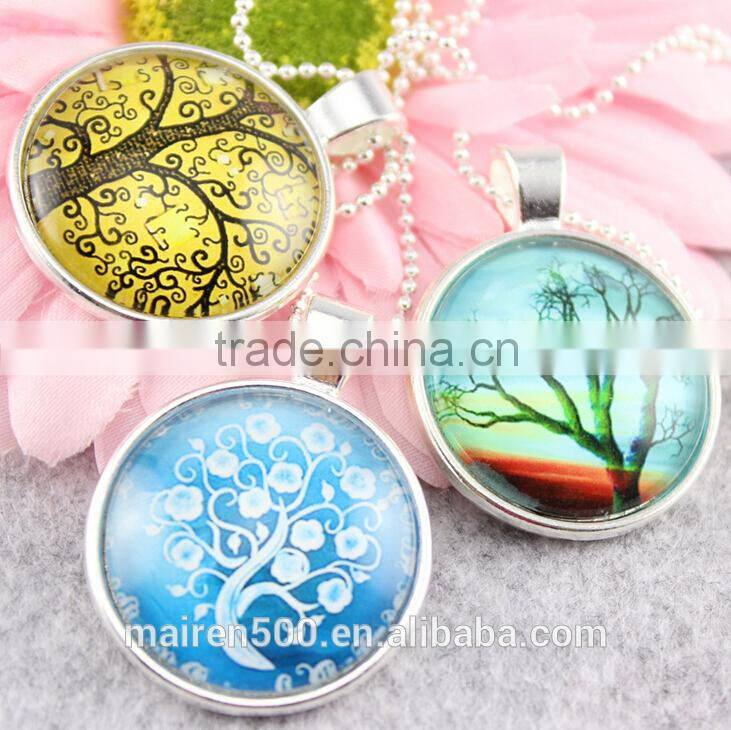 (tree) Time gemstone cabochon charm pendant necklace