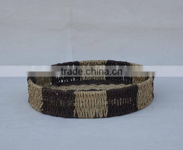 round eco-friendly seagrass woven restaurant kitchen cutlery tray