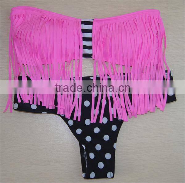 2016 New Women Push-up Padded Bra Tassel Swimsuit Bathing Suit Swimwear Bikini