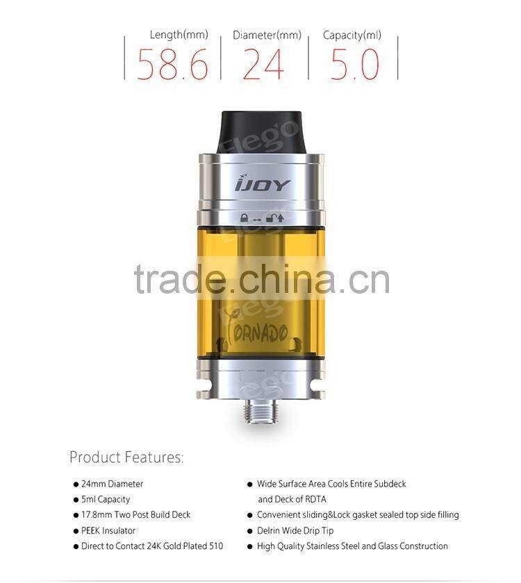 Newest IJOY Tornado RDTA with 24K Gold Plated 510 Wholesale from Elego
